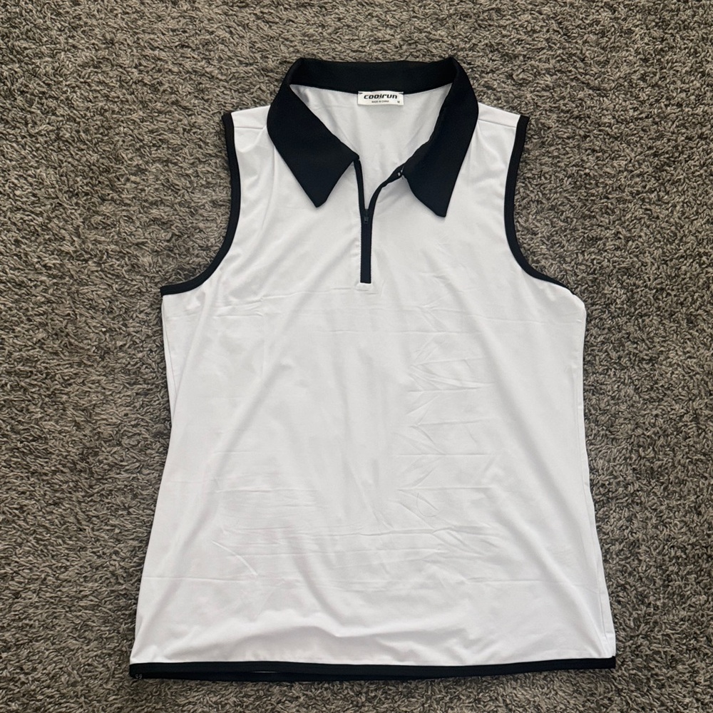 Athletic Black and White Sleeveless Polo